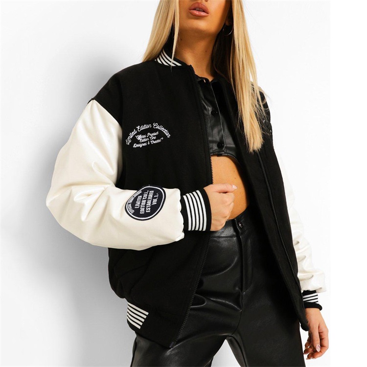 OEM кожаный рукав вышивка летучая Куртка бомбер varsity куртка для дам