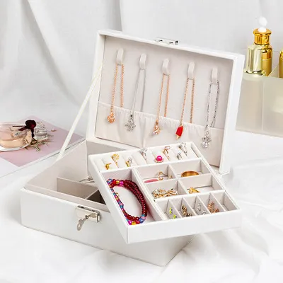 Custom Jewelry Gift Box leather Jewellery Storage Case Travel White Jewelry Box with Logo