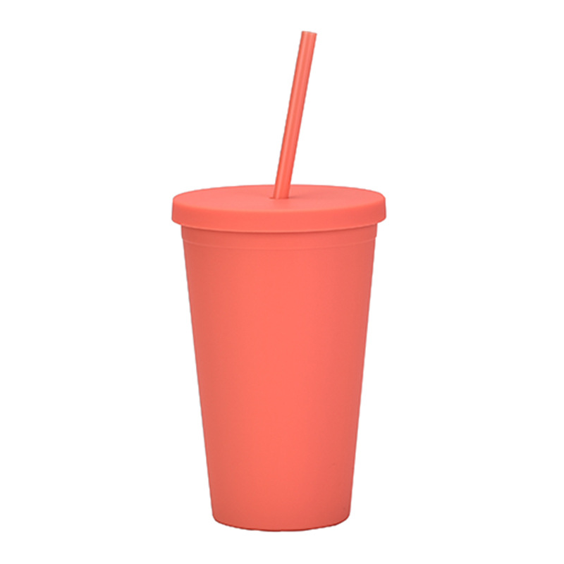 16oz Colored Acrylic Reusable Cups with Lids and Straws Double Wall Matte Plastic Bulk Tumblers