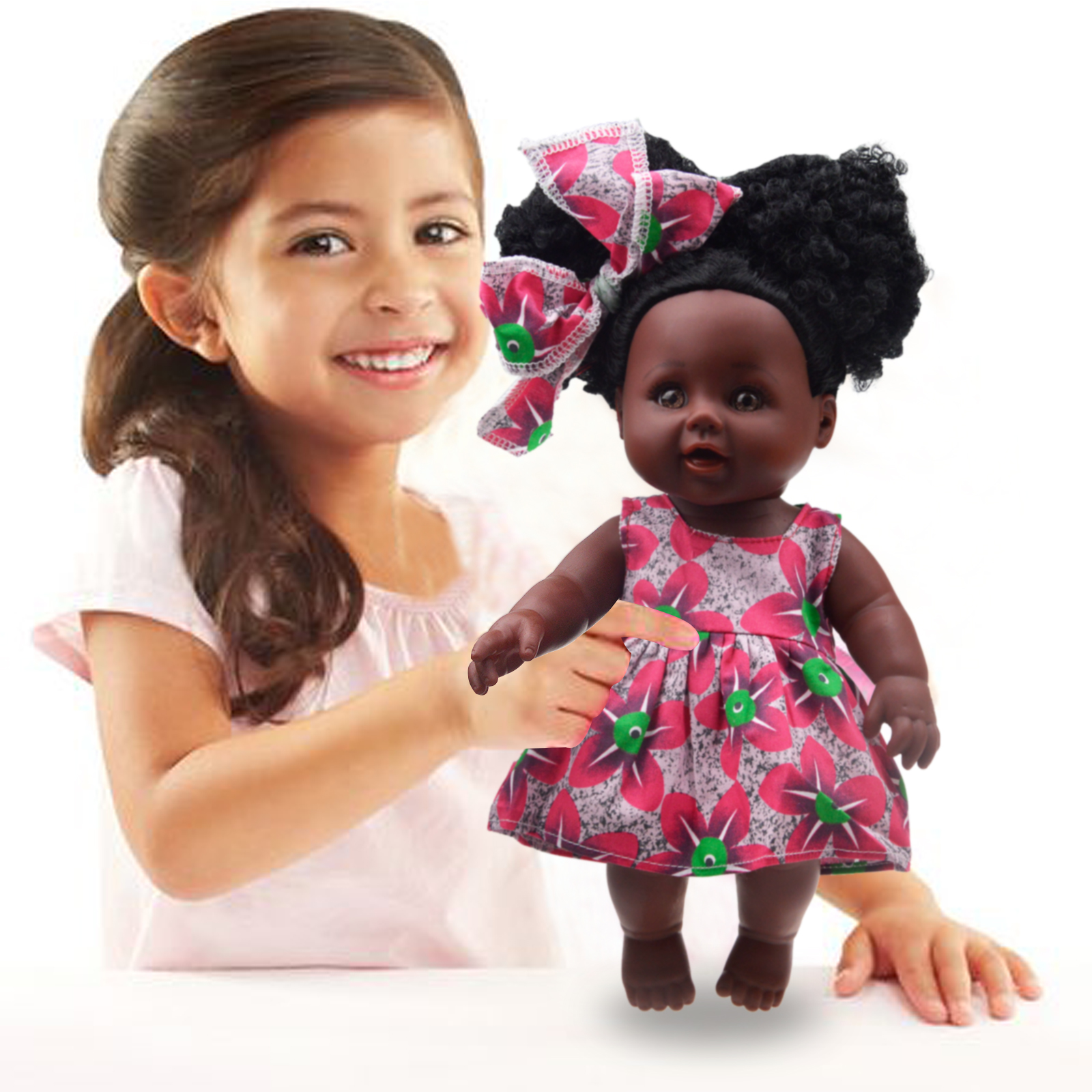 Tusalmo toys Dolls Baby African For Girl Hair American vinyl Skin body Afro African Plastic 12Inches Black Doll