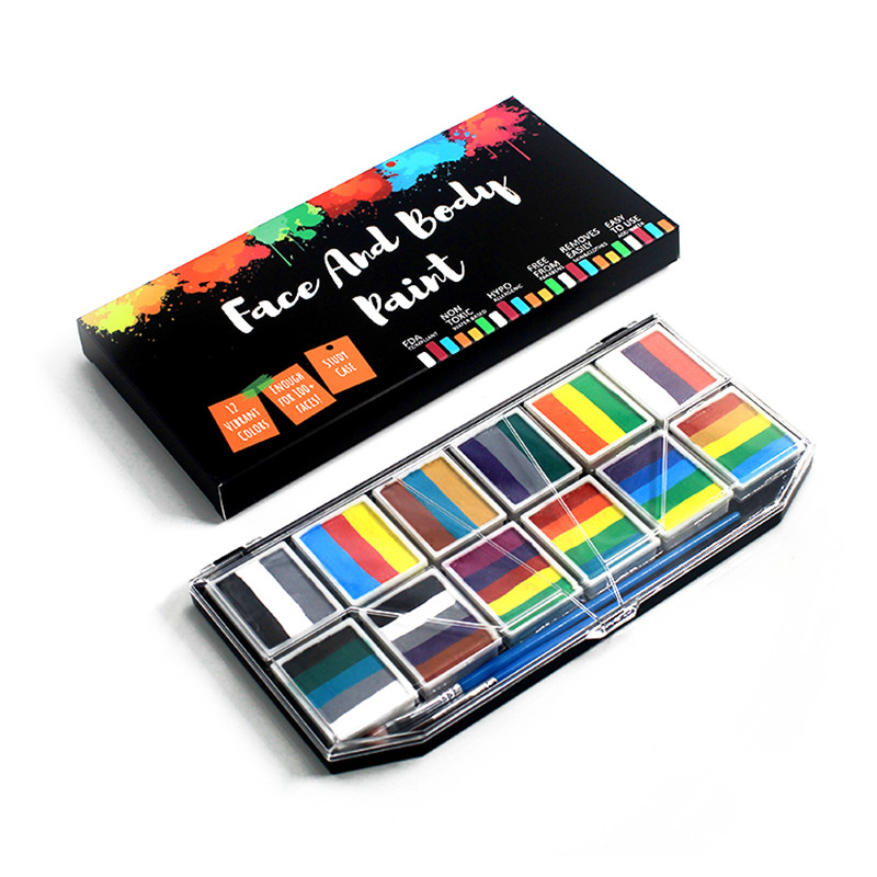 Professional Water based Rainbow Split color Cake Painting Face Paint Kit Body Paint Palette