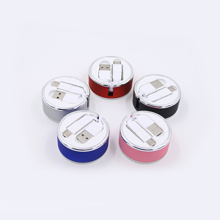 Novel design retractable cable for mobile phone 3 in 1 retractable USB data charge cable