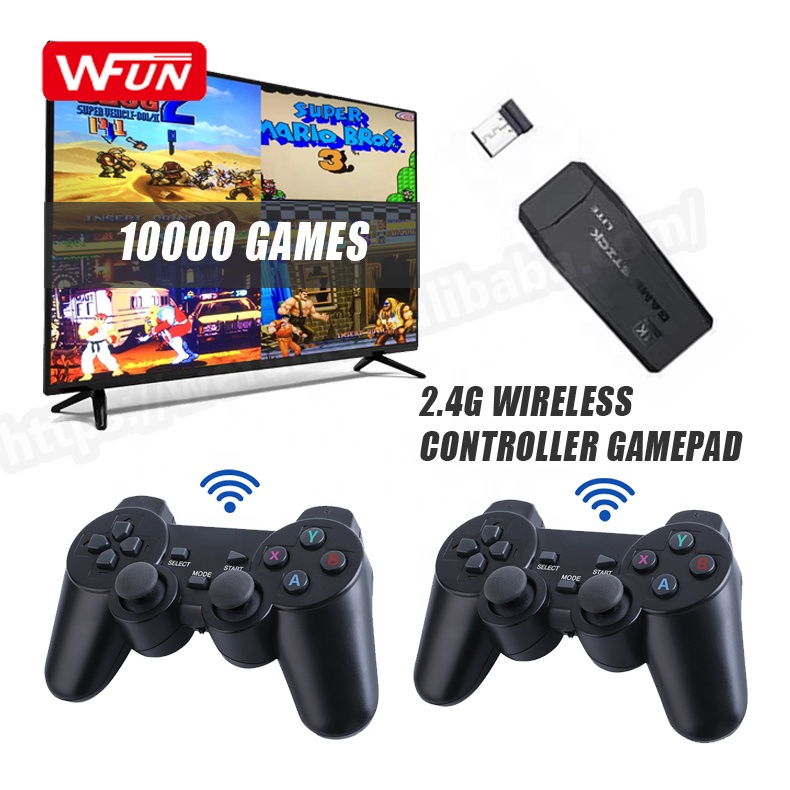 Ретро-видеоконсоль WFUN с беспроводными геймпадами 2,4 ГГц, 10000 + игр, палочка для семейных игр HD TV 4K для PS1/SNES