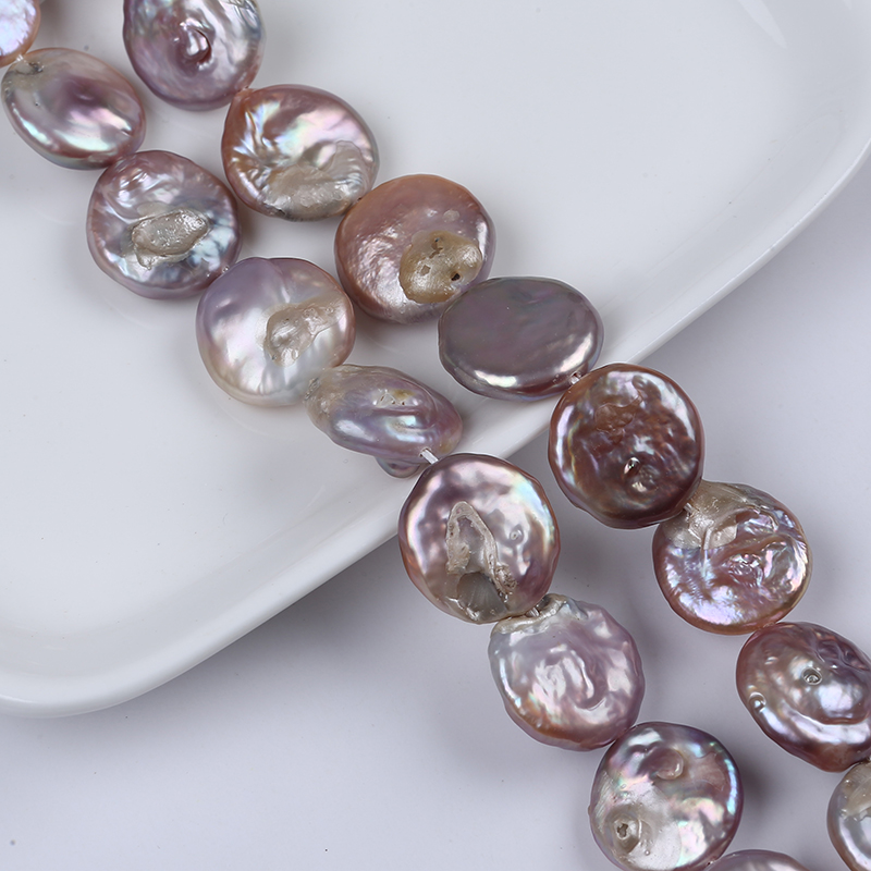 17-18mm C grade purple coin loose freshwater pearl strand