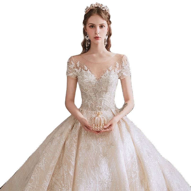 MKMN a-line long tail backless royal wedding dresses