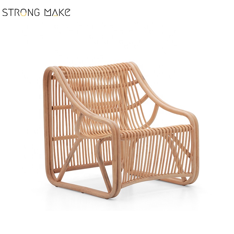 Modern living room armchair rattan solid wood recliner relaxing leisure lounge chair