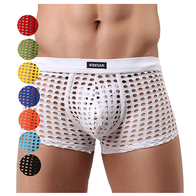 2021 Hollow out men boxer shorts mesh secret male gay breathable inner wear mens sexy bulge underwear