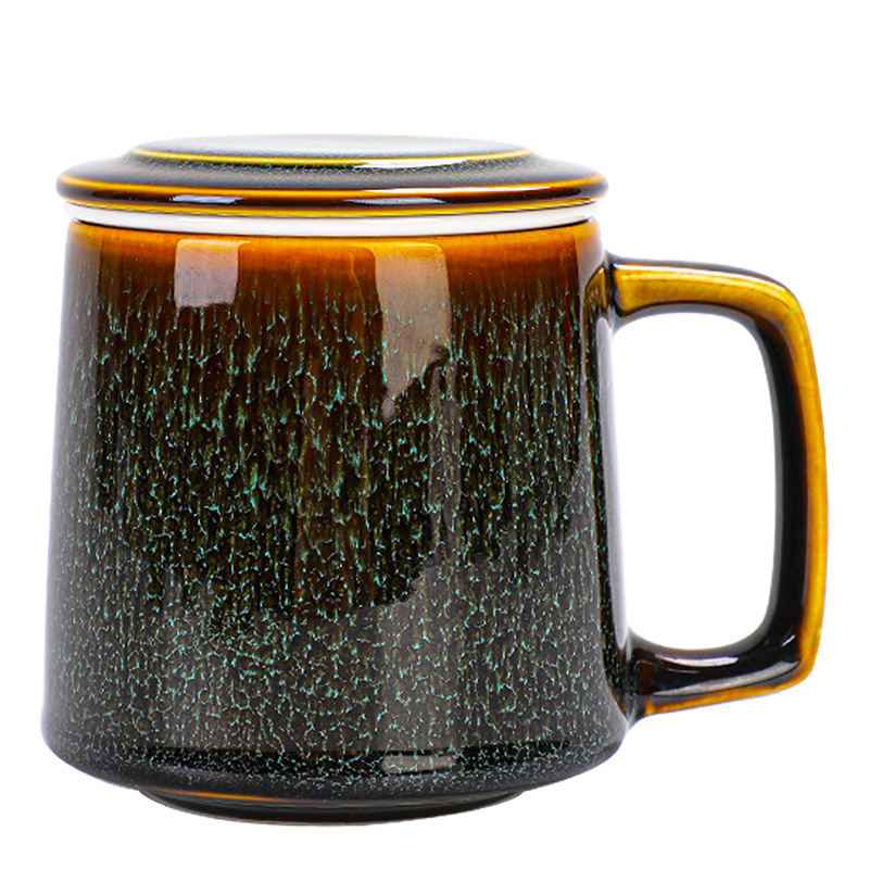 Ceramic Tea cup mug with infuser and lid for Filter Fambe coffee gift Personality milk enamel mug Custom logo