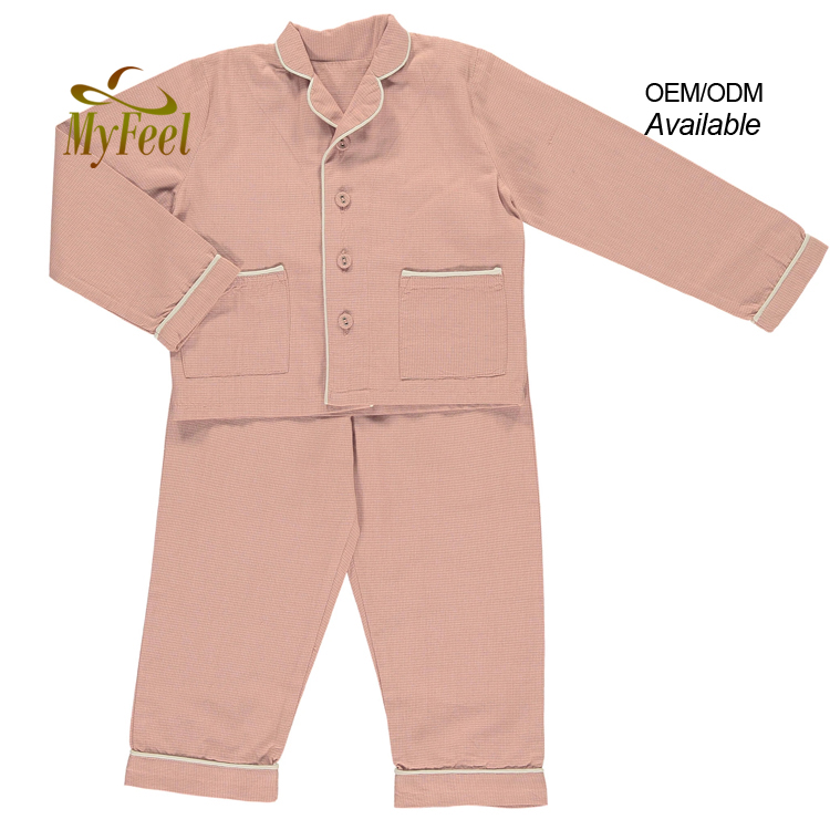 Mini Check Kids Pyjamas Cotton Set Cotton Custom Printed Sleepwear Little Girls Amusing Homewear