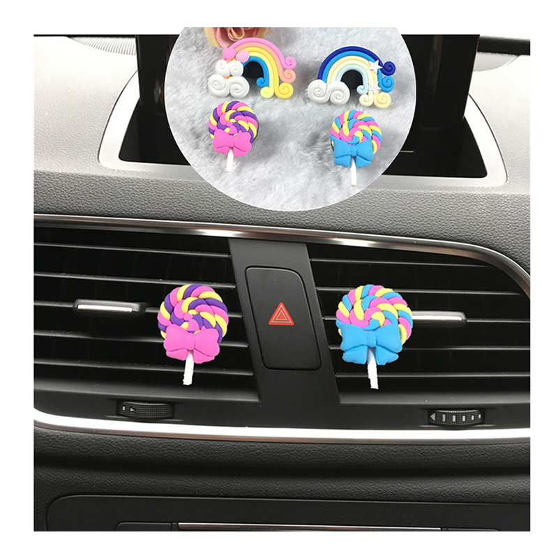 Fashion Pink Bow Lollipop Rainbow Plastic Multicolor Cartoon Solid Aromatherapy Car Vent Clip Perfume
