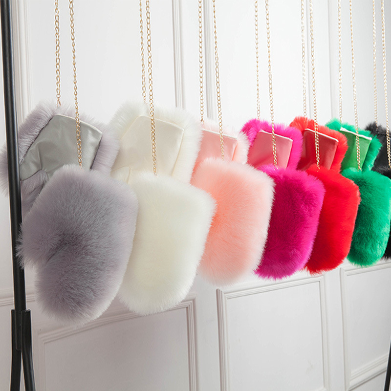 Winter Korean Fashion Warm Faux Fox Fur Straw Gloves Women's Halter Neck Plus Velvet Thick Plush Furry Mittens Trend