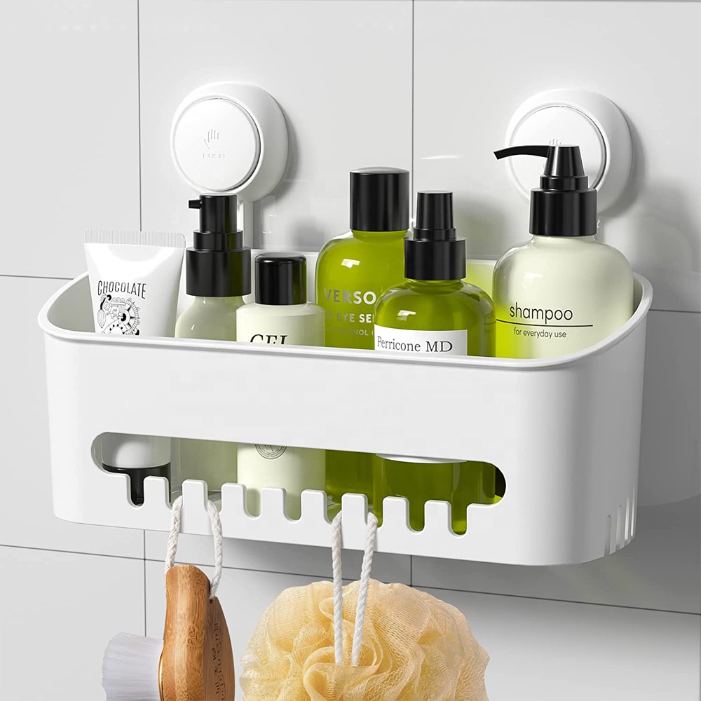 Wall Mounted Bathroom Organizer, Vacuum Hook Holder, Shower Basket, Bath Caddy, Storage Shelf