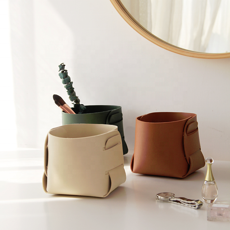 Christmas Gifts Double Holder Pu Leather Pen Pot Holder Foldable Organizer Desk Accessories Pen Holder For Office