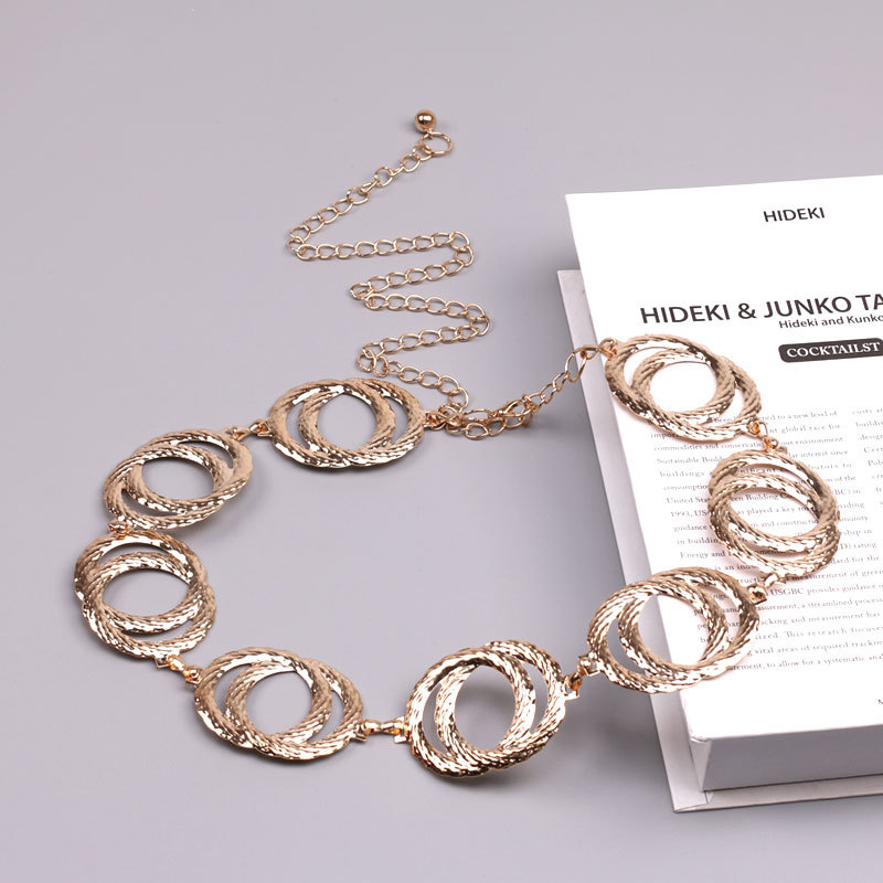 Double Ring Fashion Light Body Customized Metal Alloy Belt Buckles Waist Chain Silver Gold Ladies Belt