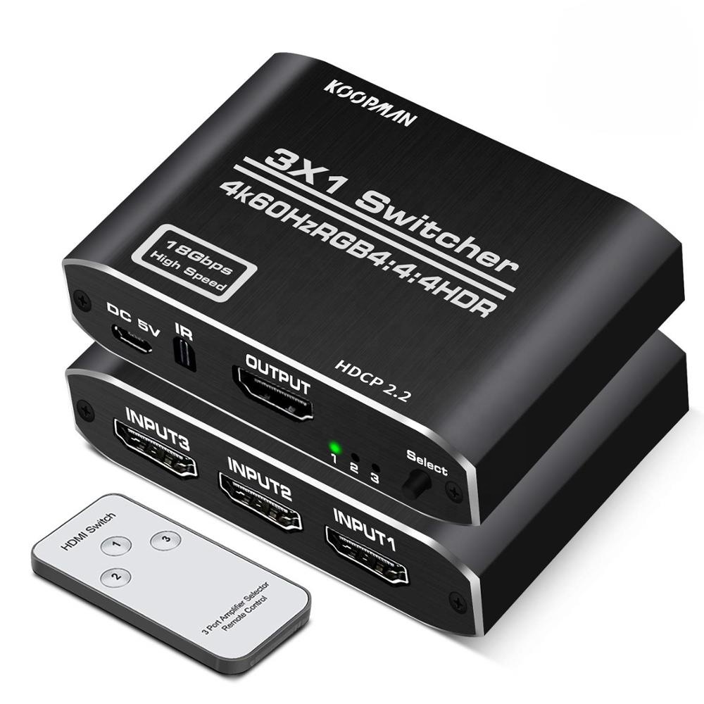 3 in 1 Out 4K HDMI Switch Splitter Switcher with IR Remote Control Supports HDCP 2.2 4K@60Hz HDR 3D HD1080P for PS4 Xbox Apple