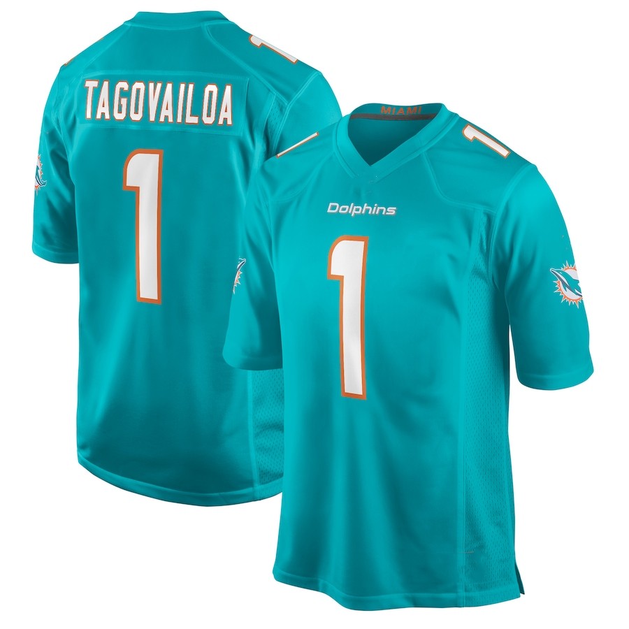 Мужские майские Дельфины #10 Tyreek Hill #1 Tua Tagovailoa #11 DeVante Parker Aqua white