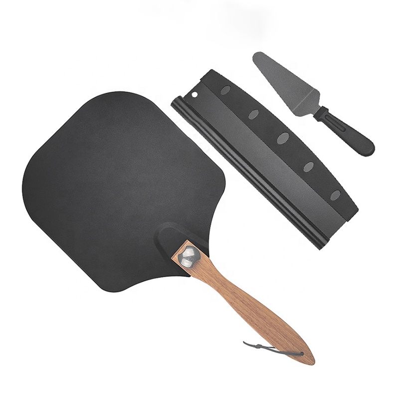 Foldable Wooden Handle Metal Pizza Spatula for Making Pizza Aluminum Pizza Peel & Pizza Cutter & Pizza Server