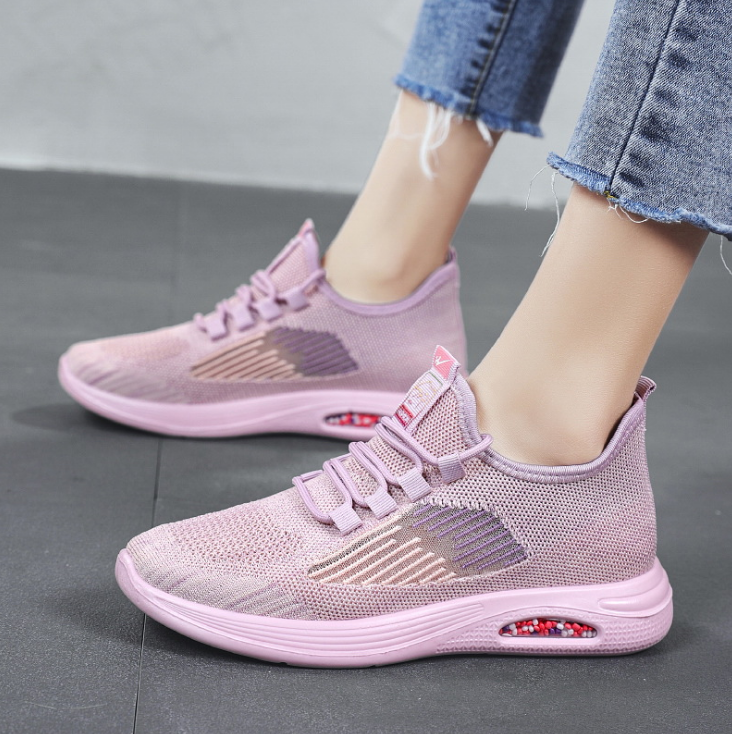 Wholesale fly knitting super soft air cushion big size luxury women lady light weight running sports shoes fashion sneakers