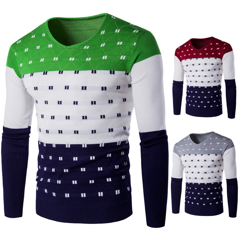 Woolen Crew Neck Long Sleeve Sweater Design Thick Jacquard Soft Custom Knit Pullover Sweter Men With Stripes