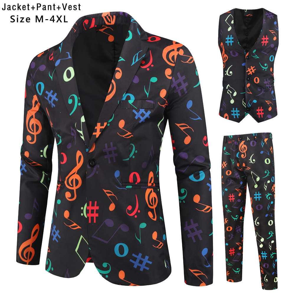 New casual 3D printed suit waistcoat suit 3-piece suit