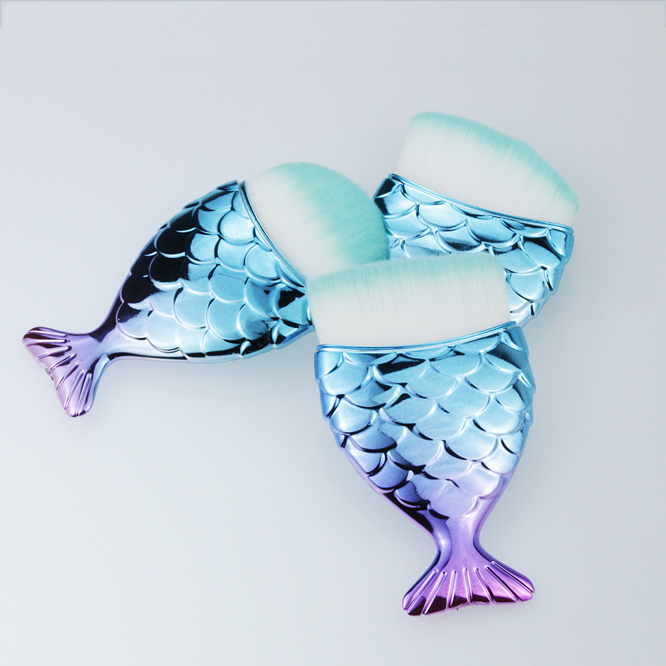Fish tail colorful scales private label custom bling makeup brushes nylon