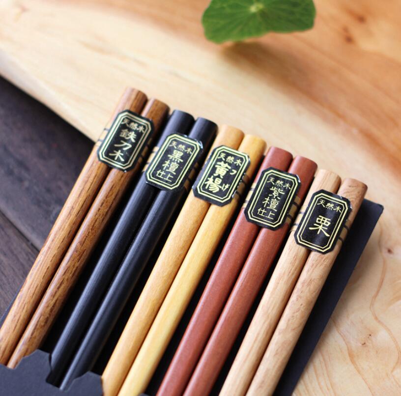 Japanese Reusable Chopsticks Natural Beech Wood Chinese Chopsticks Set 5 Pairs/Set