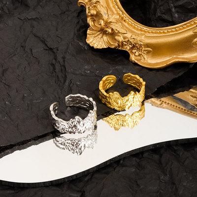 Korean Version Irregular Bump Surface Texture Ring Gold and Silver Tin Foil Paper Pattern Open Rings for Women and Men