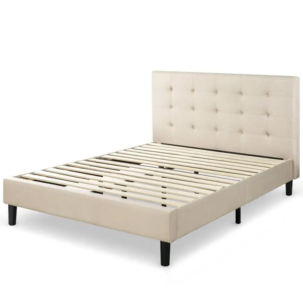 Ibidun Upholstered Button Tufted Fabric Platform Bed Mattress Foundation Easy Assembly Strong Wood Slat Support Queen