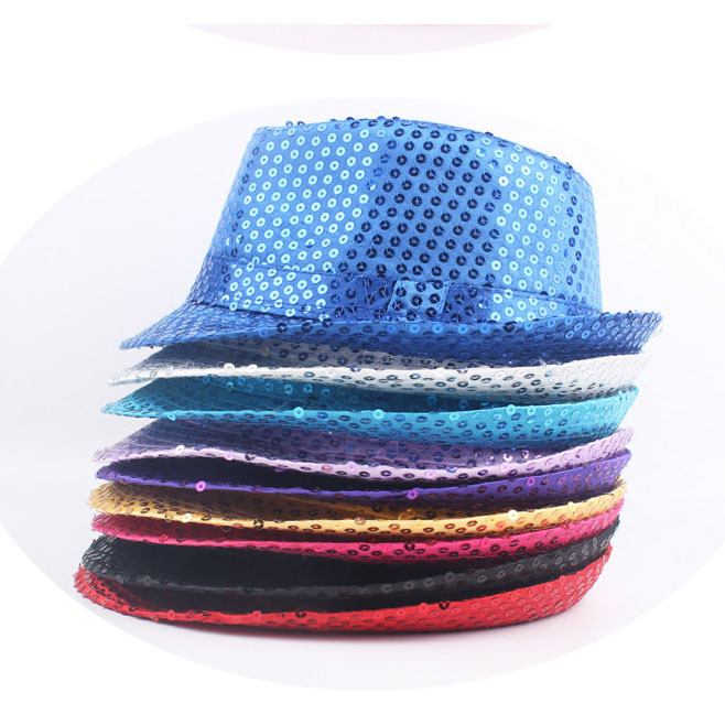 HZM-24122 Shiny Cowboy Hat Fiber Light Up Sequin Jazz Cap Hat for Women Men Adult
