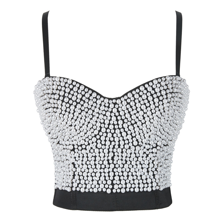 T885 Women Lace Fashion Nightclub Sleeveless Performance Vest High Street Ladies Girls Dance Designer Sexy Bustier Crop Tops