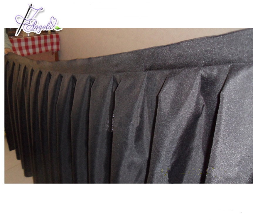 made in china hot sale banquet hotel plain dyed black table skirts for trade show advertisement
