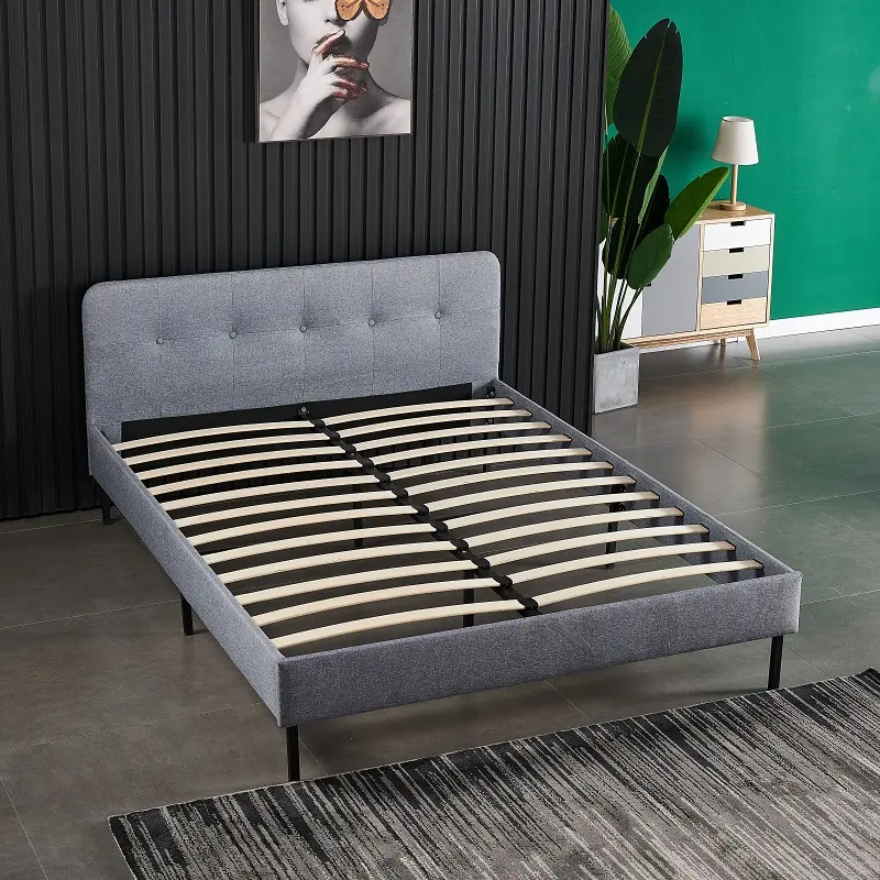 Stylish Classic Latest Design Upholstered Bed Soft Bed Fabric Bed with Headboard Bedroom Furniture USB