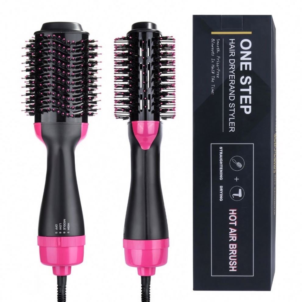 Hot Air Brush 3-IN-1 Negative Ions Hair Dryer Brush, Electric Blow Dryer Curler and Straightener for All Hair Types