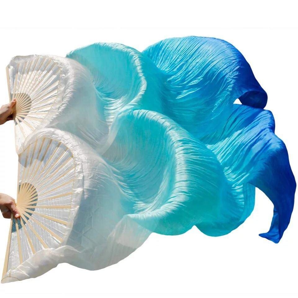 1.2m, 1.5m,1.8m Long Belly Dance 100% Silk Bamboo Fan Veil 45 Colors Right or Left performance wear BestDance