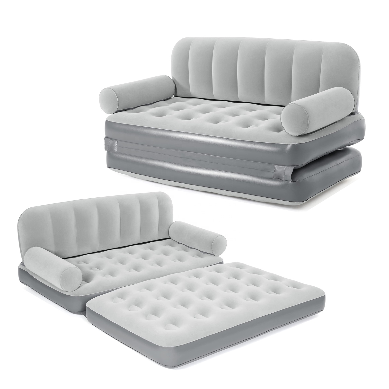 flocked 5 in 1 camping sleeping double layer lazy inflatable airbed mattress sofa bed couch set furniture with pump Armrest