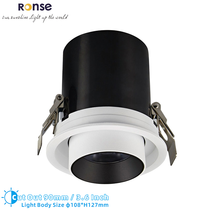 RONSE 15W 25W 35W Round Ceiling Lights Spotlight Deep Recessed Narrow Beam Anti Glare Adjustable Downlight Ceiling Grille Led