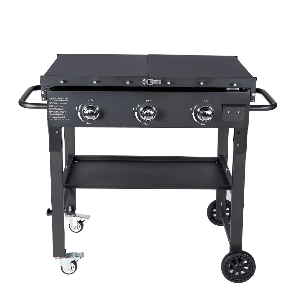 Gas Propane Grill Outdoor Barbeque Flat Top 3 Burners Nonstick Gas Griddle For Garden Camping