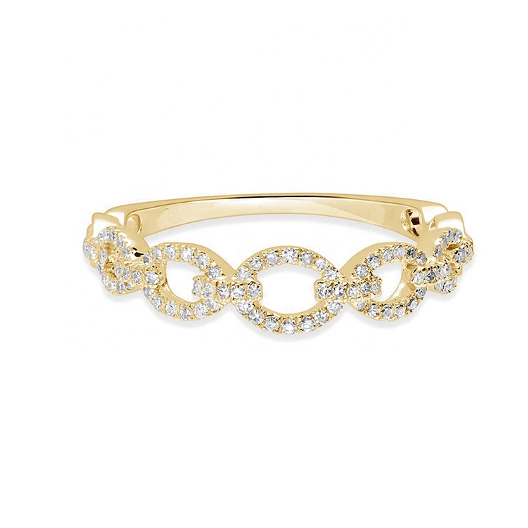 18k Gold Plated 925 Sterling Silver glittering diamond cable link band mens blign ring