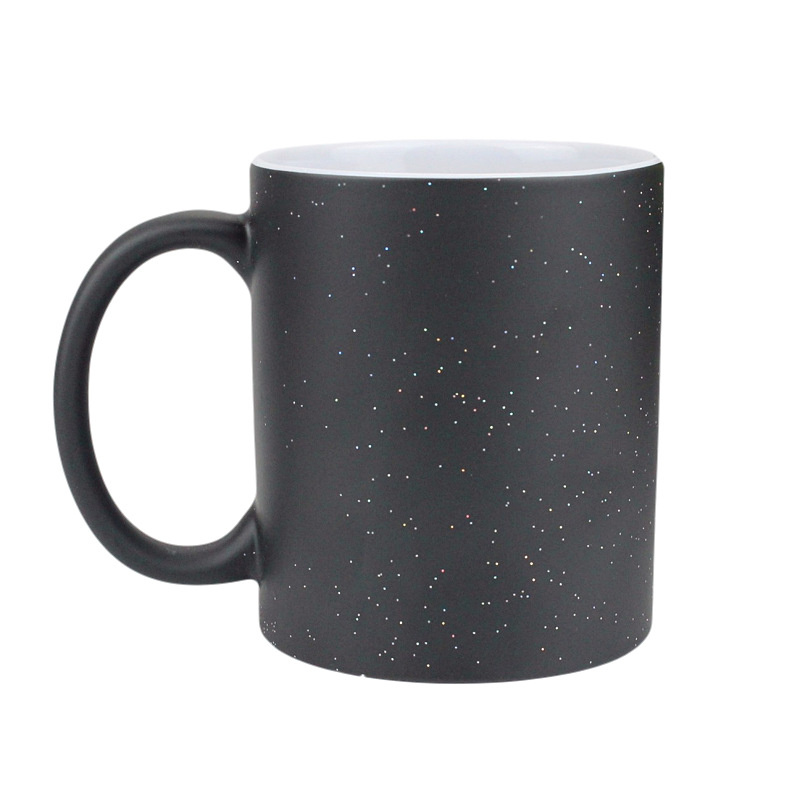 High Quality 11oz Glitter Sequins Shining Heat Sensitive Changing Color Magic Ceramic Sublimation Coffee Mug