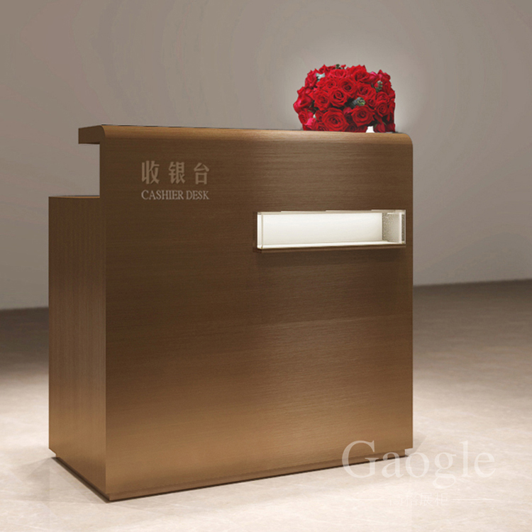 Luxury rose gold plating stainless steel cashier counter desk furniture design for jewelry shop