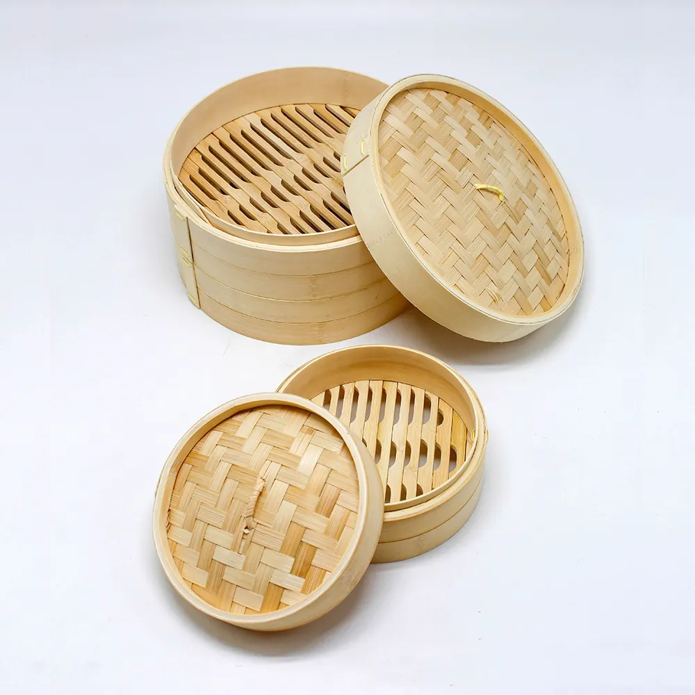 Customize Bamboo Steamers Dim Sum Dumpling & Bao Bun Chinese Food Bamboo Steamers Basket with Lid