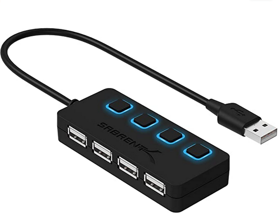 4-портовый концентратор данных USB 2,0 3,0 4 в 1 с индивидуальными светодиодными переключателями питания для Mac и PC, мобильного зарядного устройства, кабинета и ноутбука