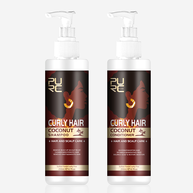 OEM Brand Afro Black Women Curly Hair And Scalp Care Product Coconut Best Treatment Hair Shampoo And Conditioner Private Label