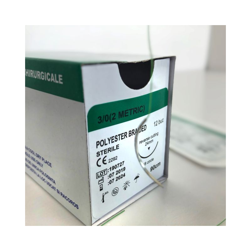 Direct manufacturer non absorbable braided polyester suture 75cm with needle for healthcare industry