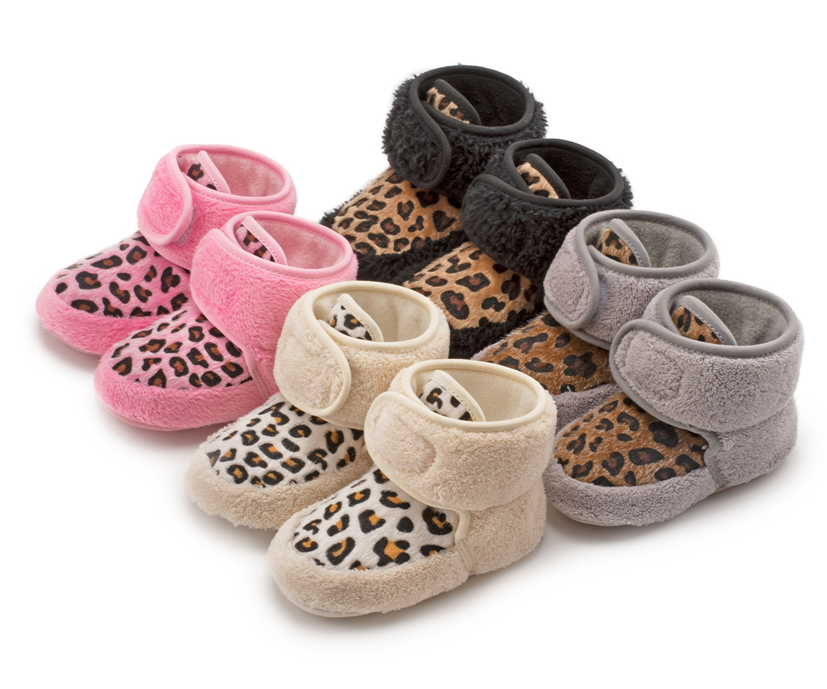 Hot selling baby warm shoes leopard design winter baby booties for 0-18 months