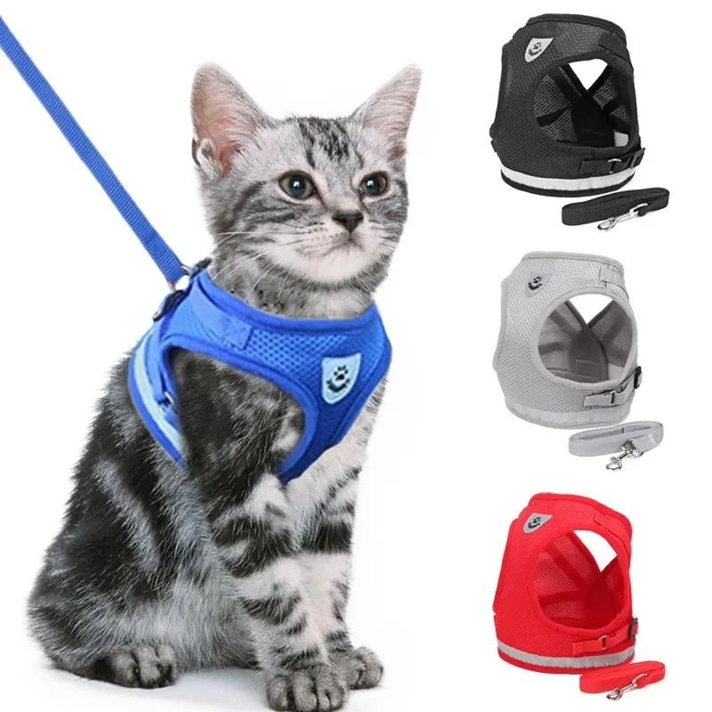 Cat Dog Mesh Harness Vest Walking Lead Leash For Puppy Dogs Collar Harness For Small Medium Pet
