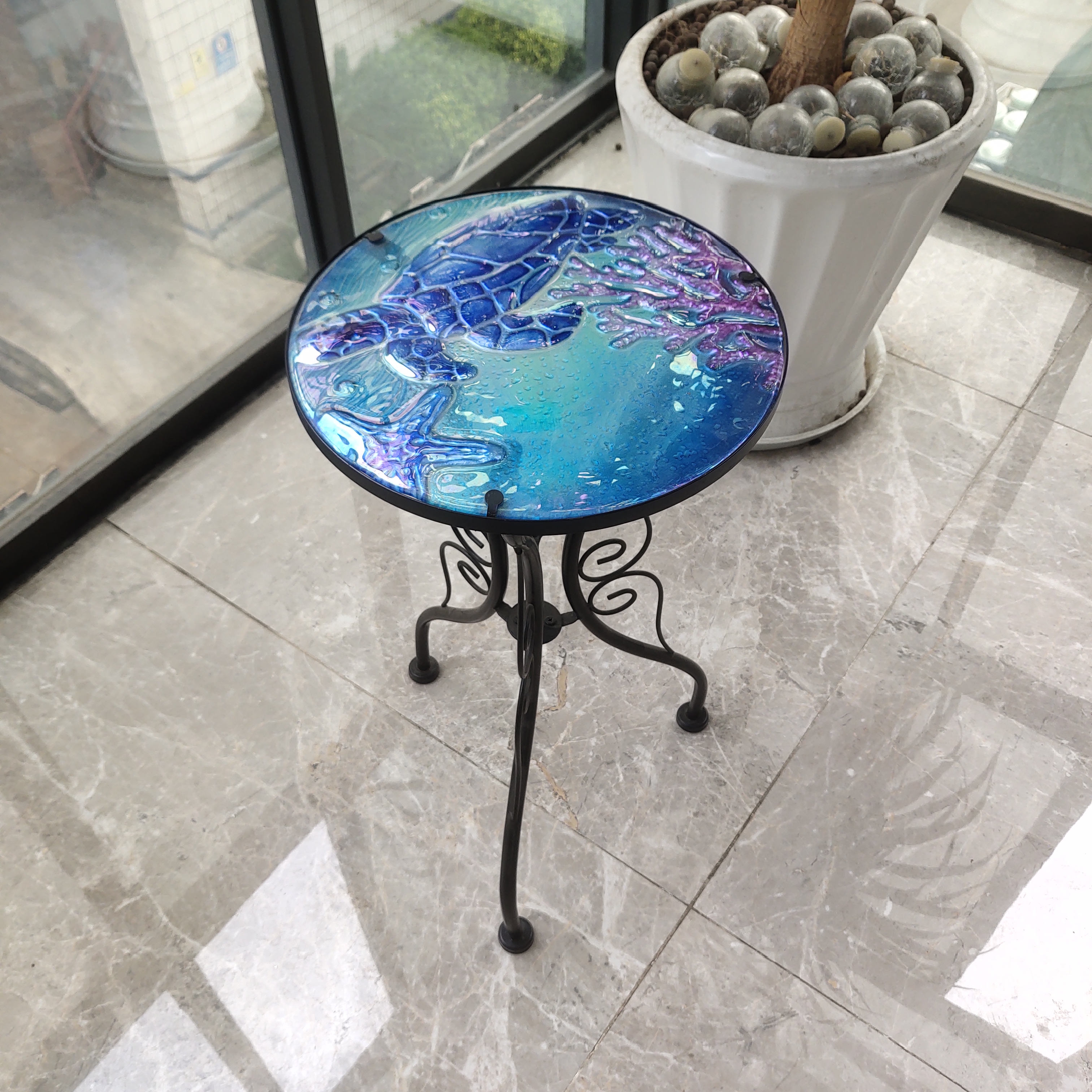 Fusion Glass Turtle Design Colorful Side Table Home Decor Coffee Table