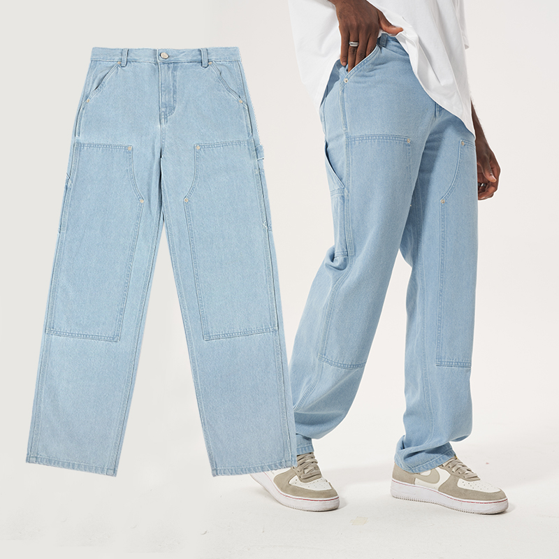 High quality fashion baggy jeans multi pocket mens denim pants men's trousers custom cargo jeans for men