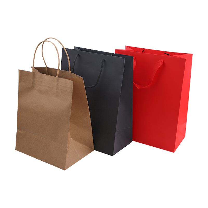 Cheap Packaging Custom Printed Your Own Logo White Brown Kraft Gift Craft Shopping Paper Bag With Ribbon Handles