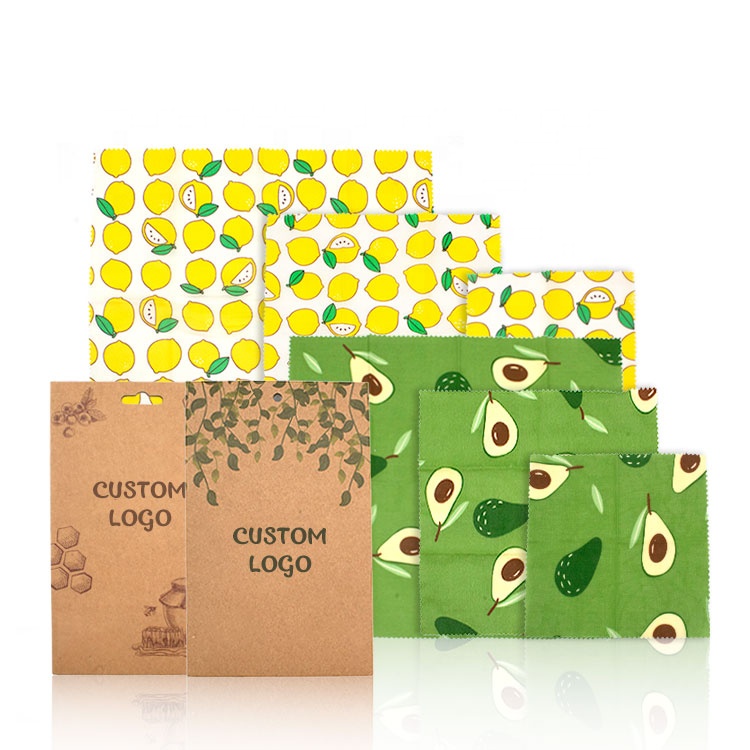 GOTS LFGB Organic & Biodegradable 3Pcs Cotton Reusable Ecofriendly Beeswax Paper Wrap for Fruit Sandwich Vegetables Food Storage